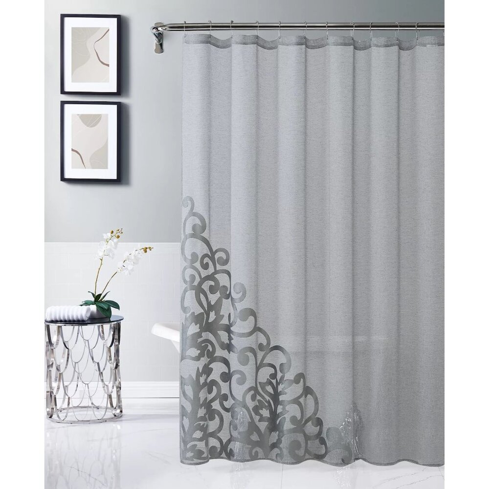 Dainty Home Natalie Appliqued Shower Curtain Silver Tone Size 70"W x 72" L NWT